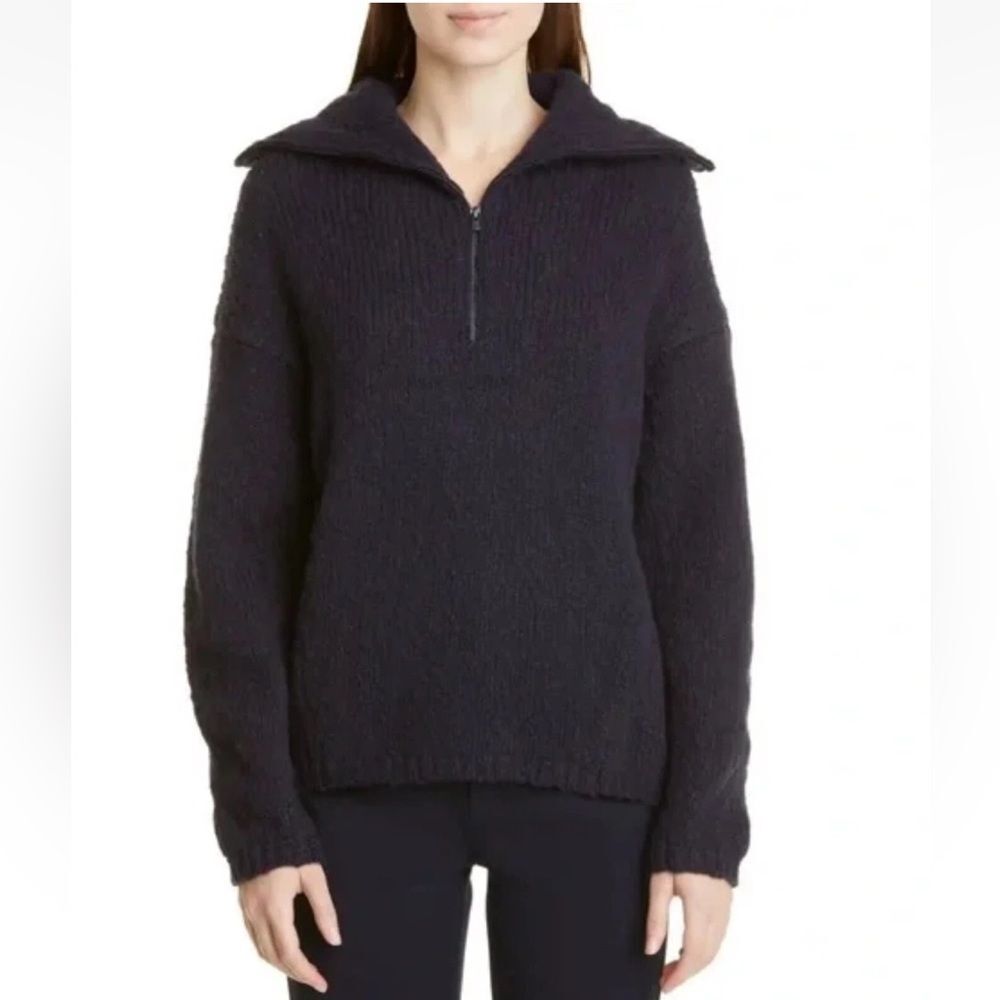 Vince Quarter Zip Wool Blend Pullover Turtleneck Sweater Navy Blue XXS